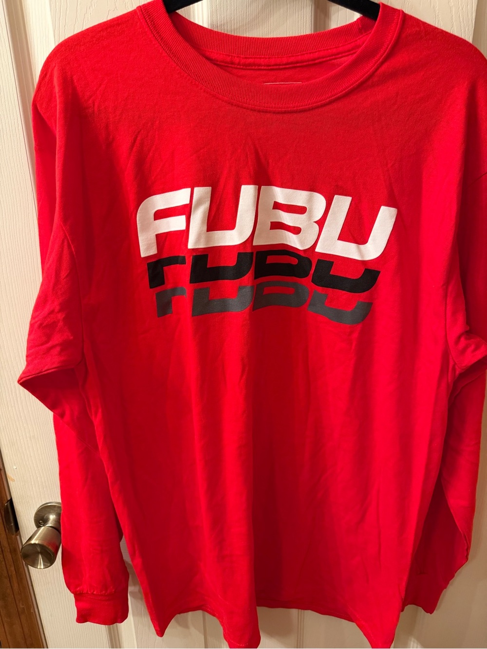 FUBU Red Long-Sleeve Logo Tee with White & Black Print
